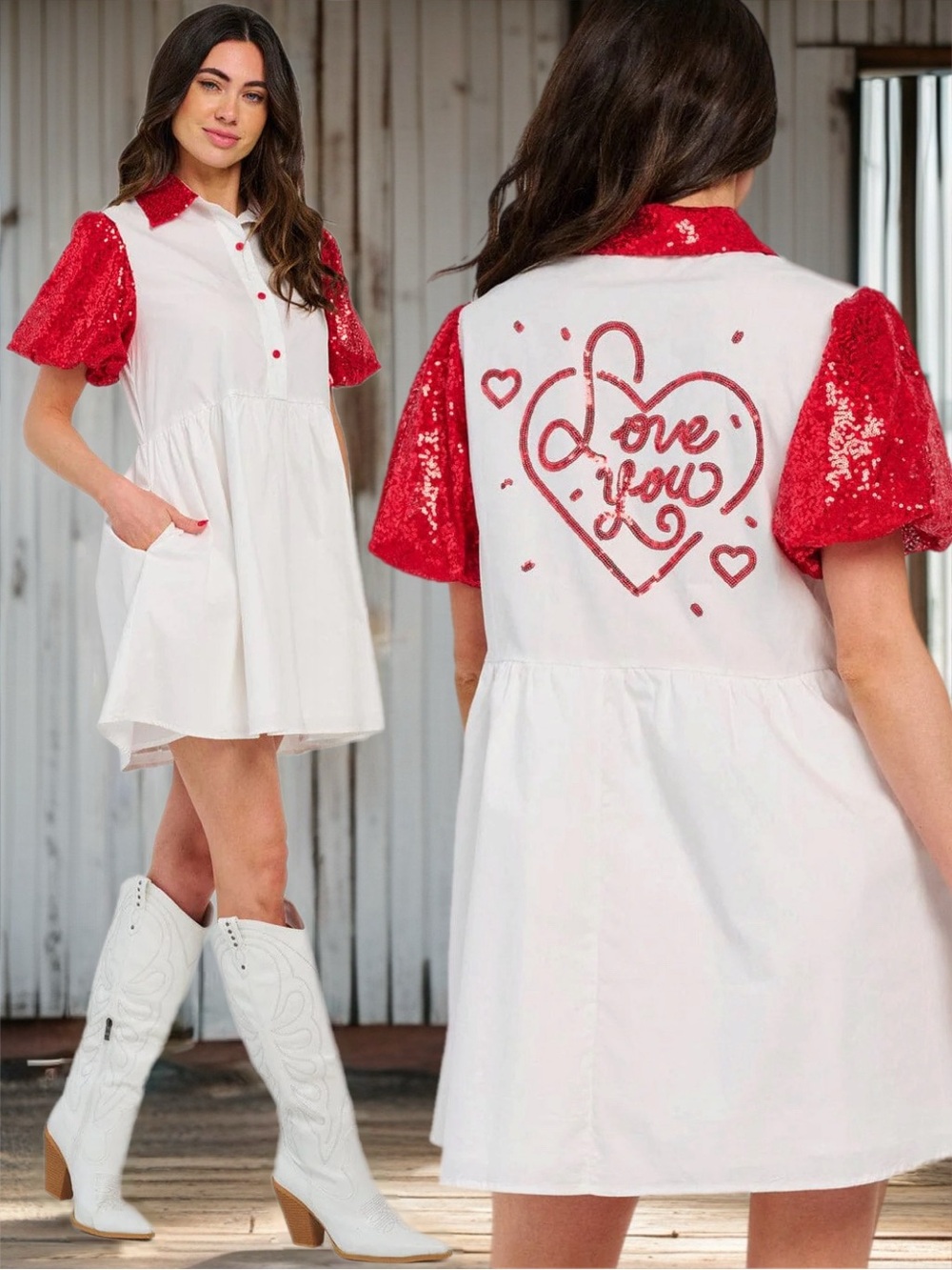 Peach Love California | Love You Puff Sleeve Sequin Dress Button Down New Small